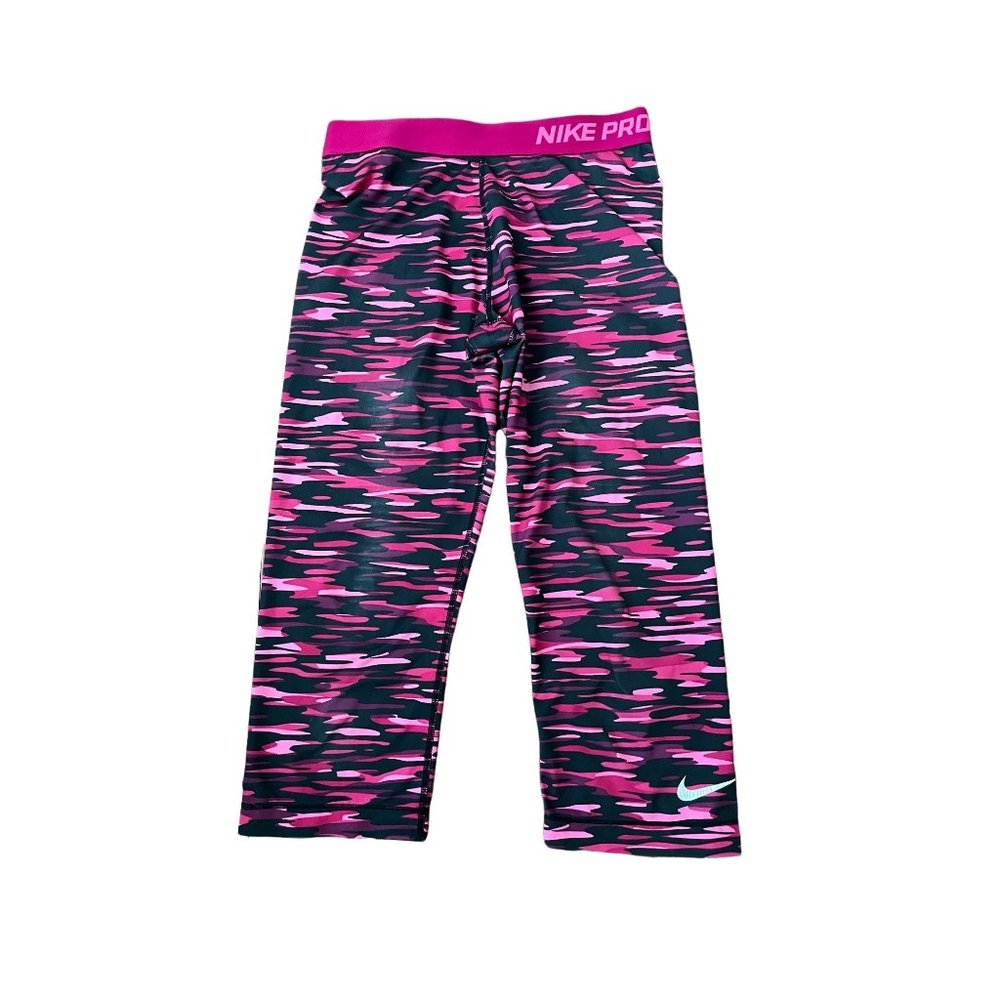 NIKE PRO DRI FIT Woman’s  Capri Tights Leggings Pink Camo size Medium